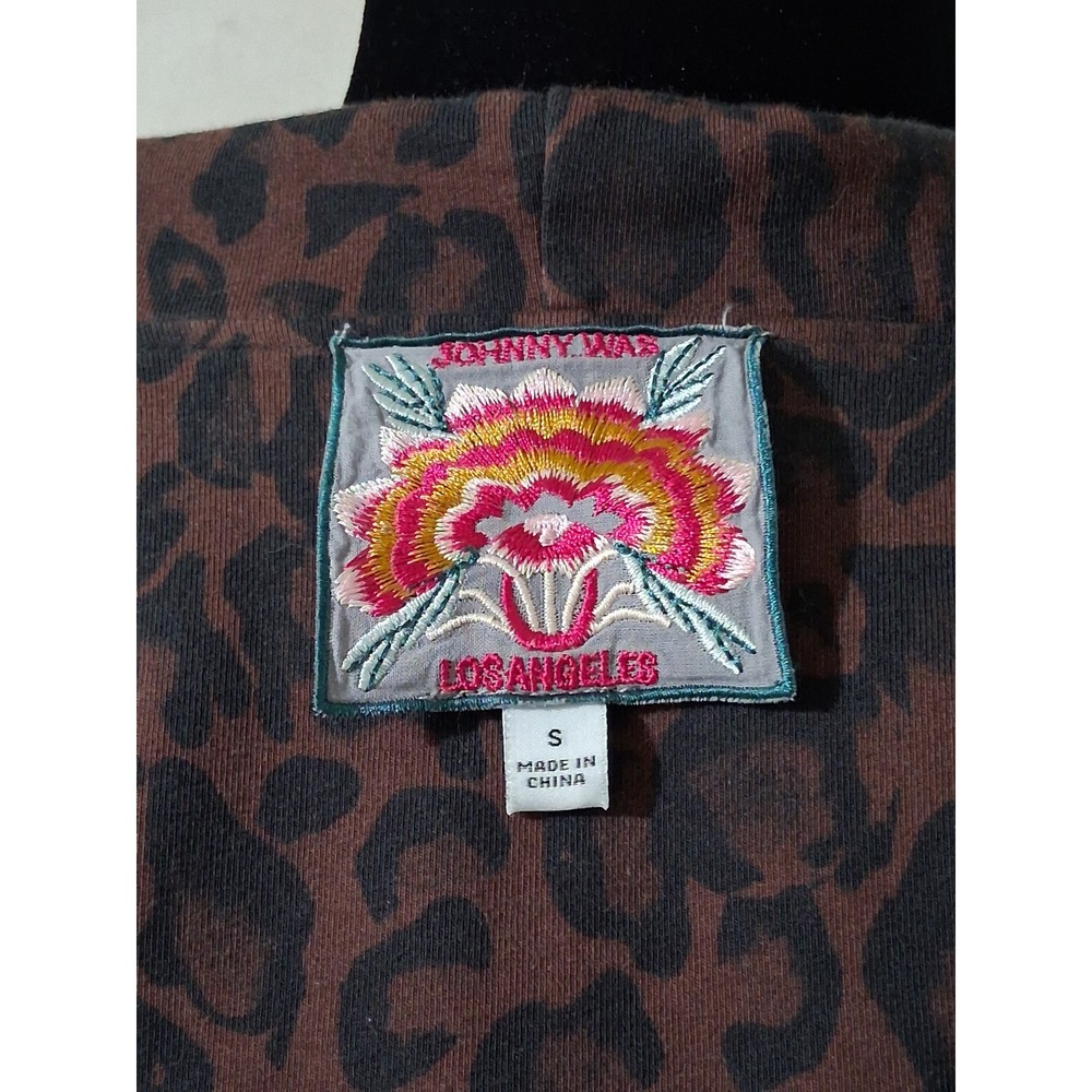 Johnny Was Los Angeles Leopard Print Zip Up Hoodie Brown Black Side Stripe Small - Picture 2 of 7